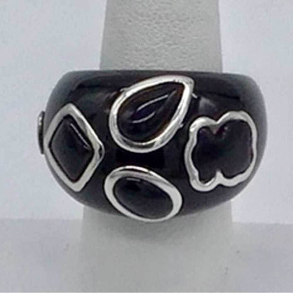 TOUS Authentic Black Resin and Silver Ring
